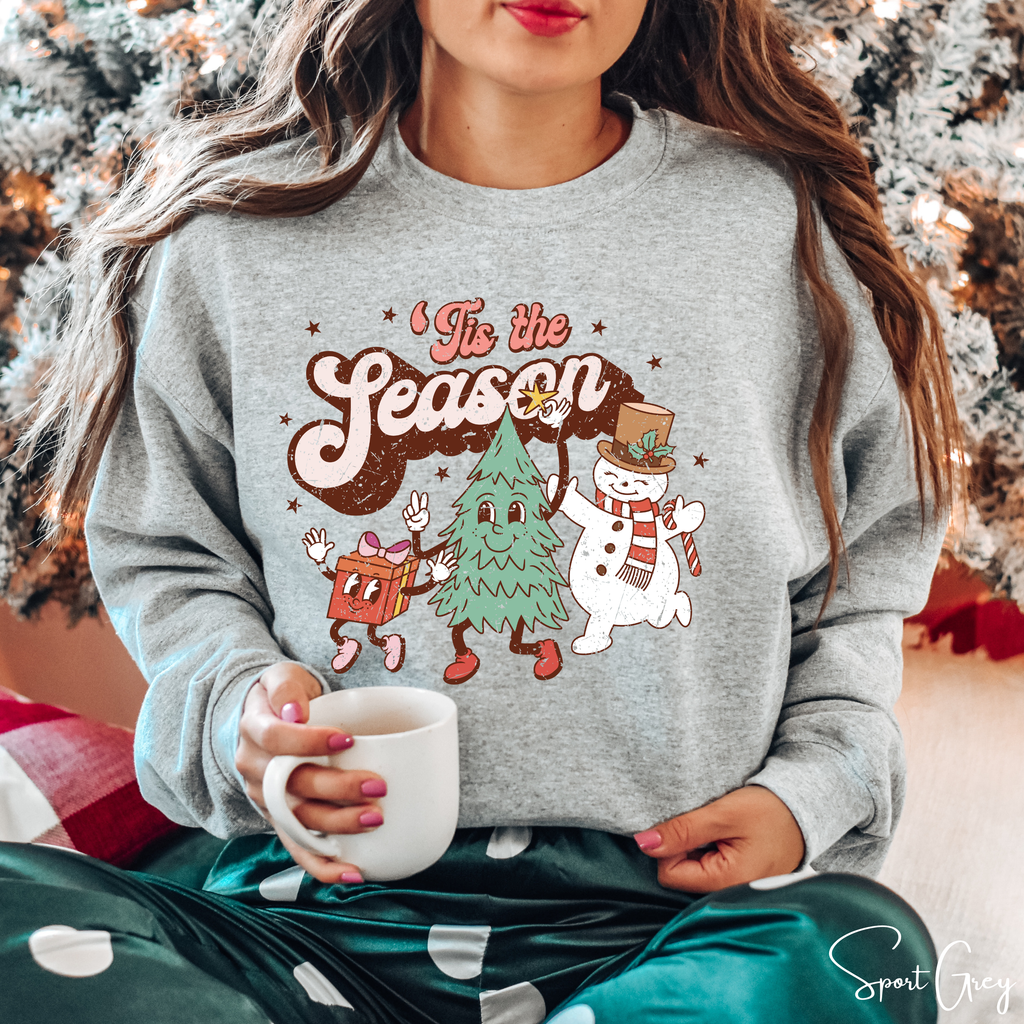 Tis the Season Retro Christmas Cartoon Gildan 18000 Sweatshirt