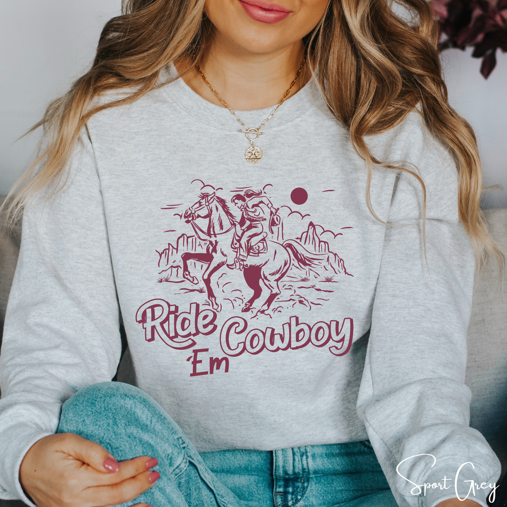 1. Ride ’Em Cowboy Vintage Bronco Sweatshirt | Retro Western Horse Riding Gildan 18000 Sweatshirt