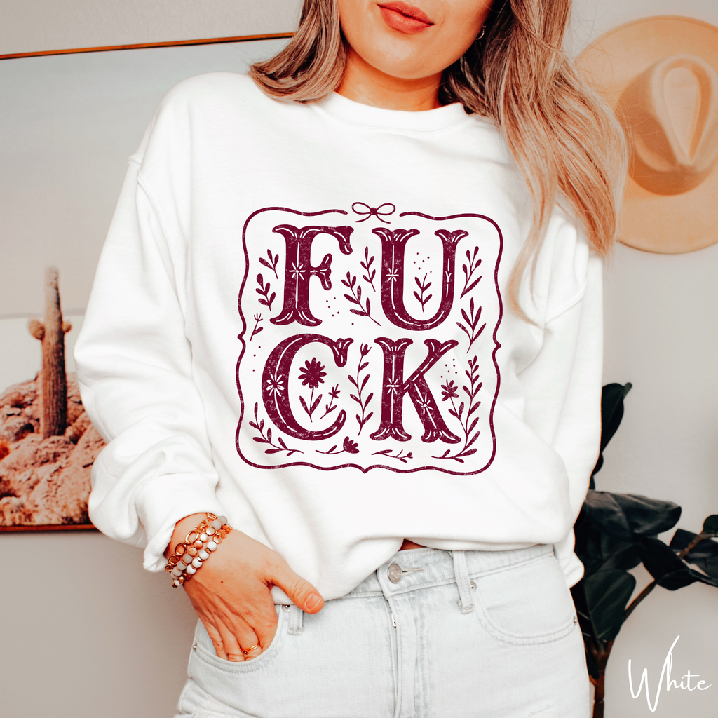 Boho Floral FU CK Sweatshirt • Gildan 18000 • Edgy Funny Sweater • Retro Boho Graphic Pullover • Bold Statement Gift • Trendy Cozy Jumper