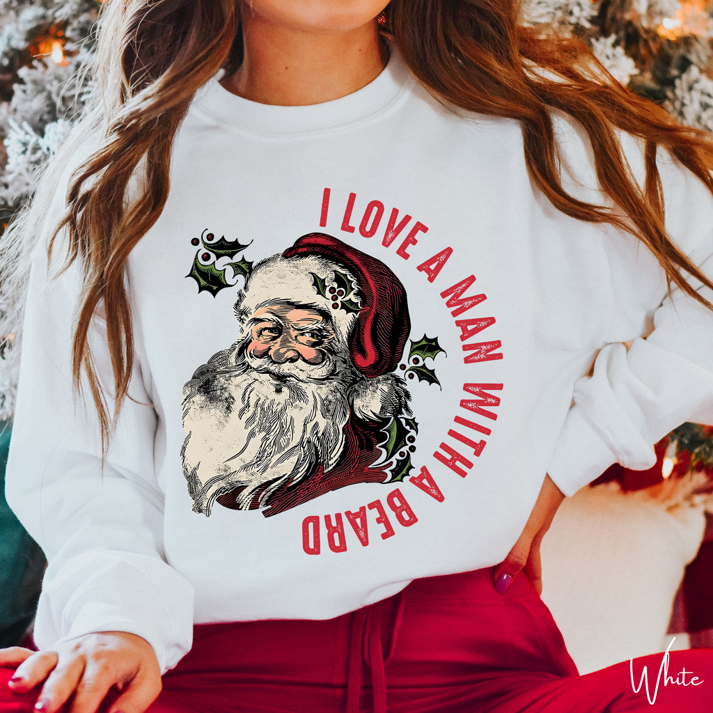 I Love a Man With a Beard Vintage Santa Christmas Gildan 18000 Sweatshirt