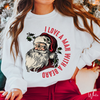 I Love a Man With a Beard Vintage Santa Christmas Gildan 18000 Sweatshirt