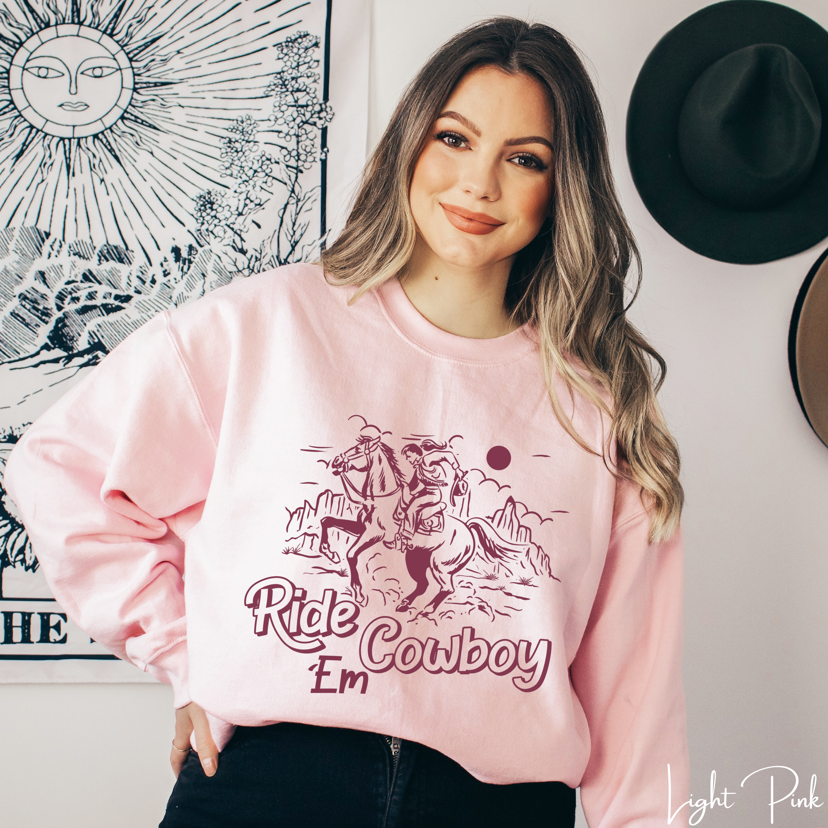1. Ride ’Em Cowboy Vintage Bronco Sweatshirt | Retro Western Horse Riding Gildan 18000 Sweatshirt
