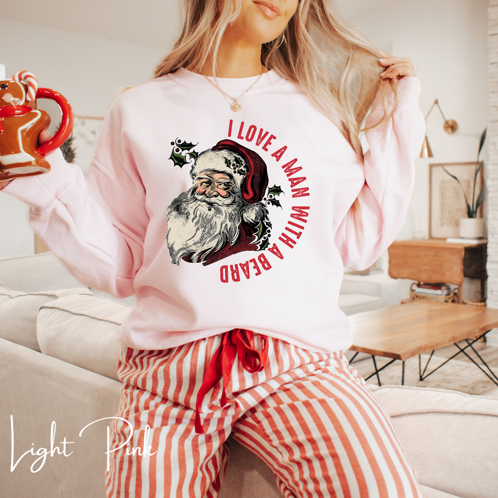 I Love a Man With a Beard Vintage Santa Christmas Gildan 18000 Sweatshirt
