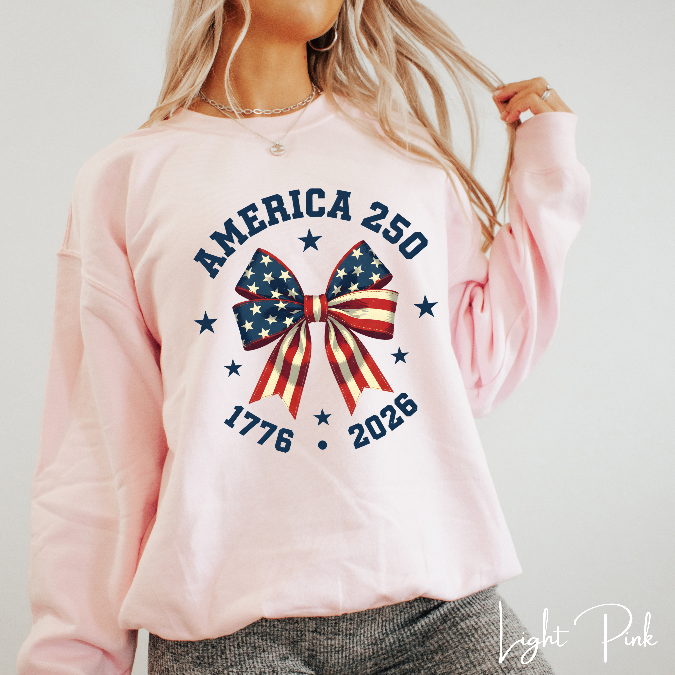 🇺🇸 America 250 Coquette Bow Sweatshirt | Gildan 18000 | 1776–2026 Semiquincentennial Patriotic Crewneck 🎀