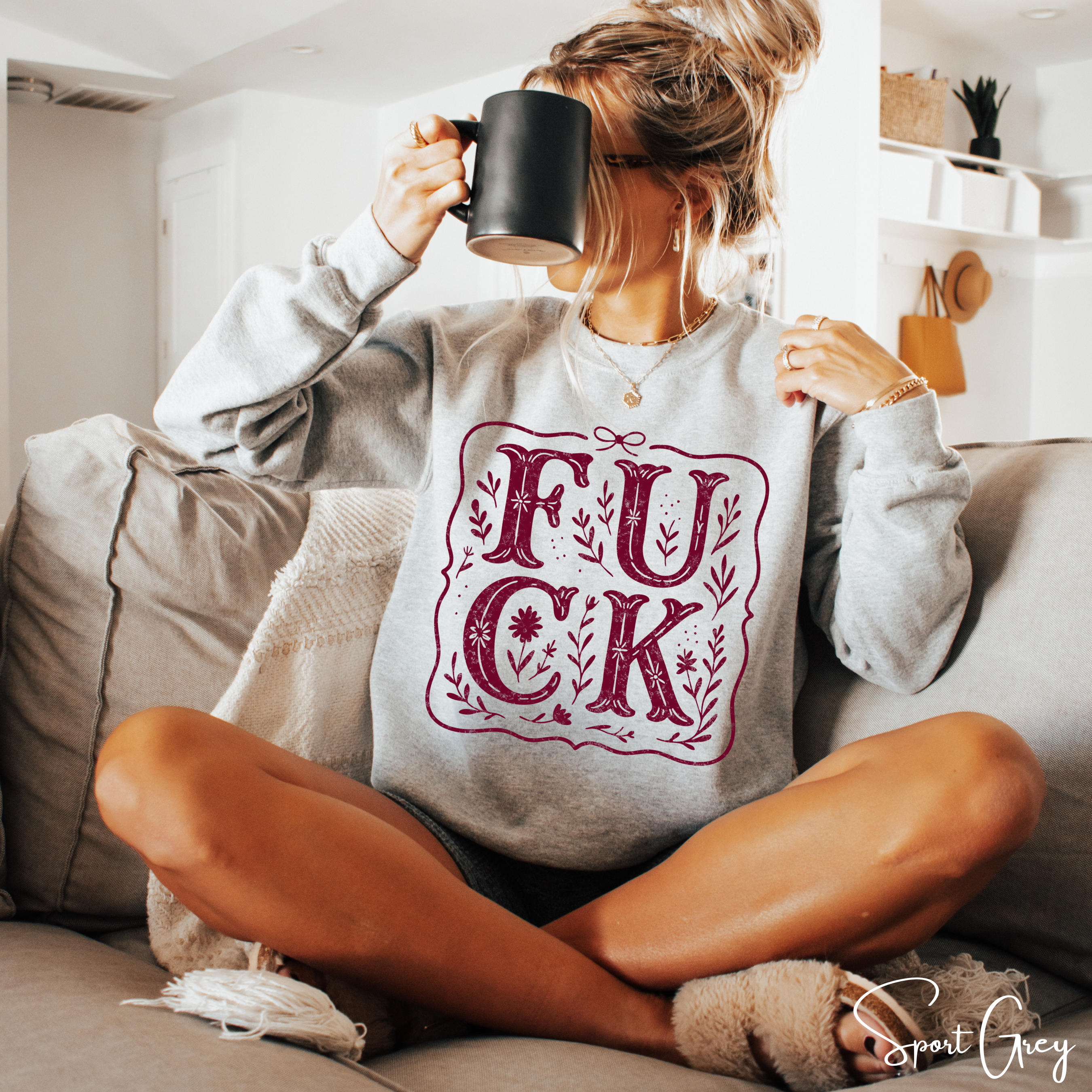 Boho Floral FU CK Sweatshirt • Gildan 18000 • Edgy Funny Sweater • Retro Boho Graphic Pullover • Bold Statement Gift • Trendy Cozy Jumper