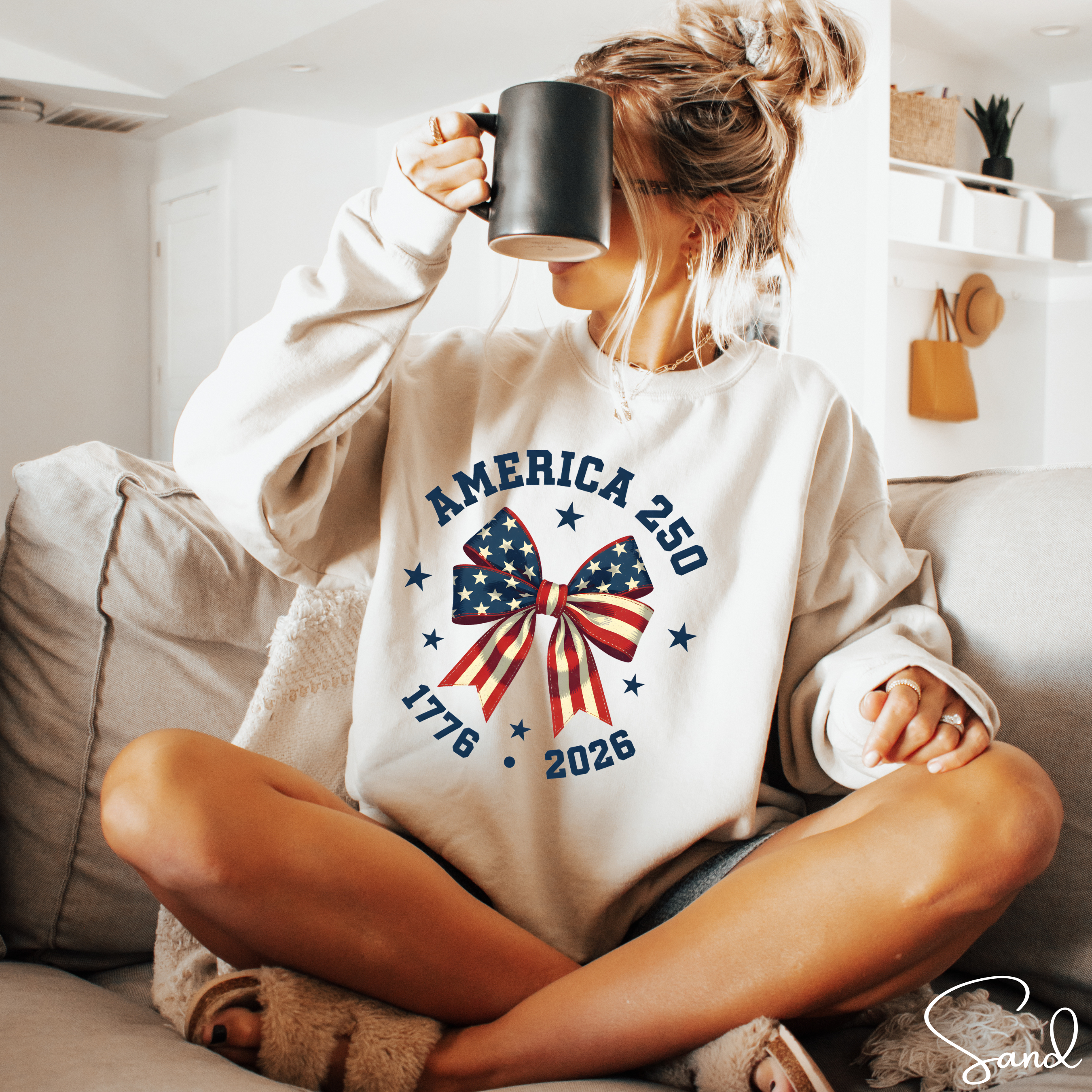 🇺🇸 America 250 Coquette Bow Sweatshirt | Gildan 18000 | 1776–2026 Semiquincentennial Patriotic Crewneck 🎀