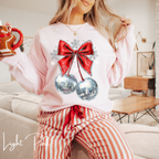 🍒✨ Disco Cherry Coquette Bow Sweatshirt – Retro Glitter Aesthetic Cozy Trendy Pullover 🎀🪩 Gildan 18000 Sweatshirt
