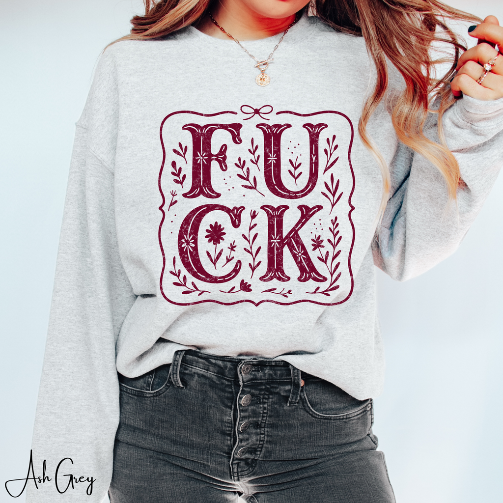 Boho Floral FU CK Sweatshirt • Gildan 18000 • Edgy Funny Sweater • Retro Boho Graphic Pullover • Bold Statement Gift • Trendy Cozy Jumper