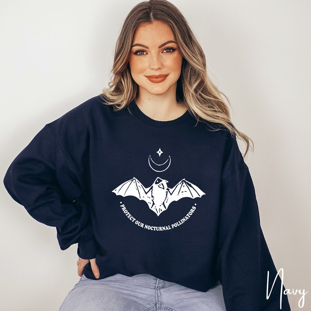 Protect Our Nocturnal Pollinators Sweatshirt 🌙🦇 | Bat &amp; Moon Eco Design | Nature Lover Gildan 18000 Sweatshirt