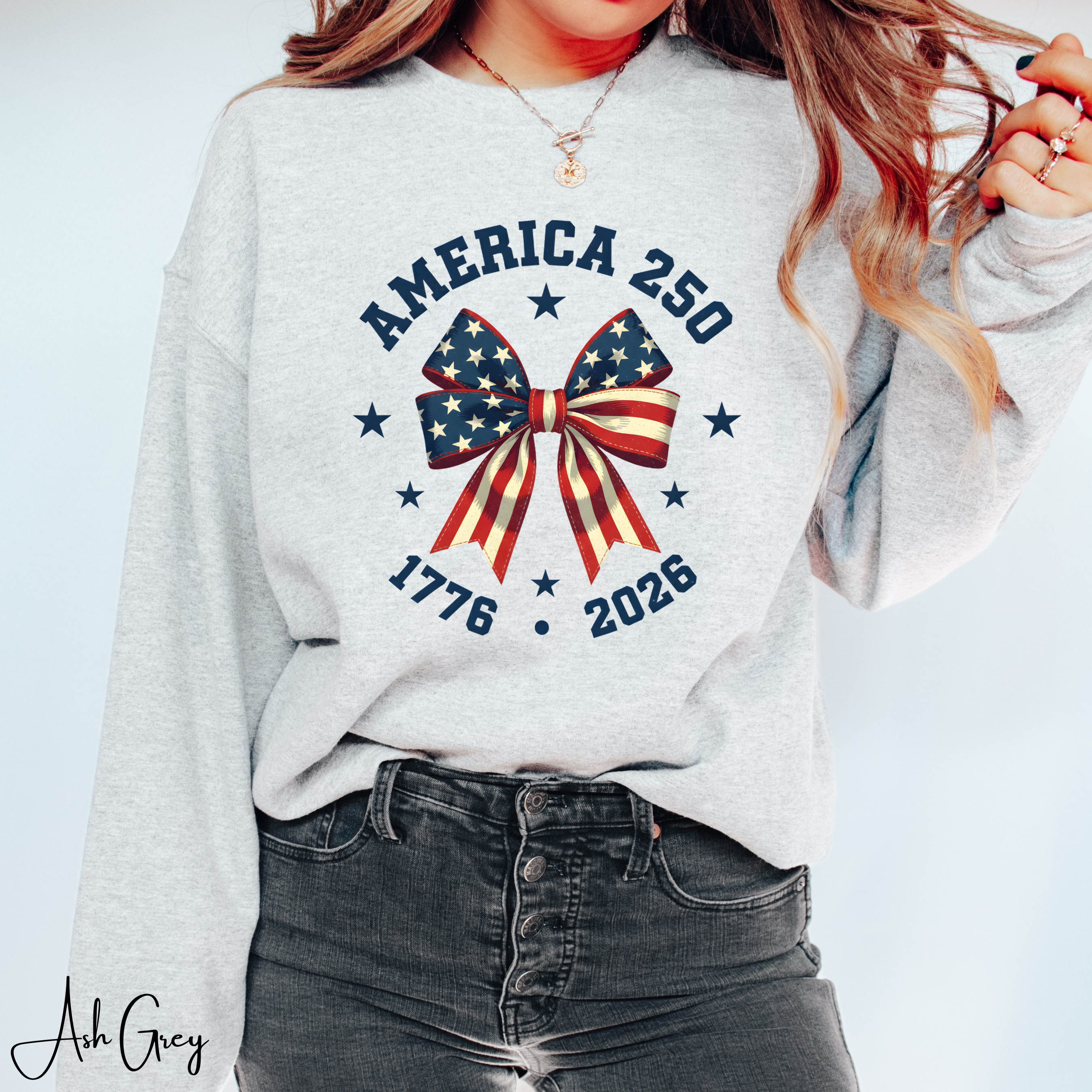 🇺🇸 America 250 Coquette Bow Sweatshirt | Gildan 18000 | 1776–2026 Semiquincentennial Patriotic Crewneck 🎀