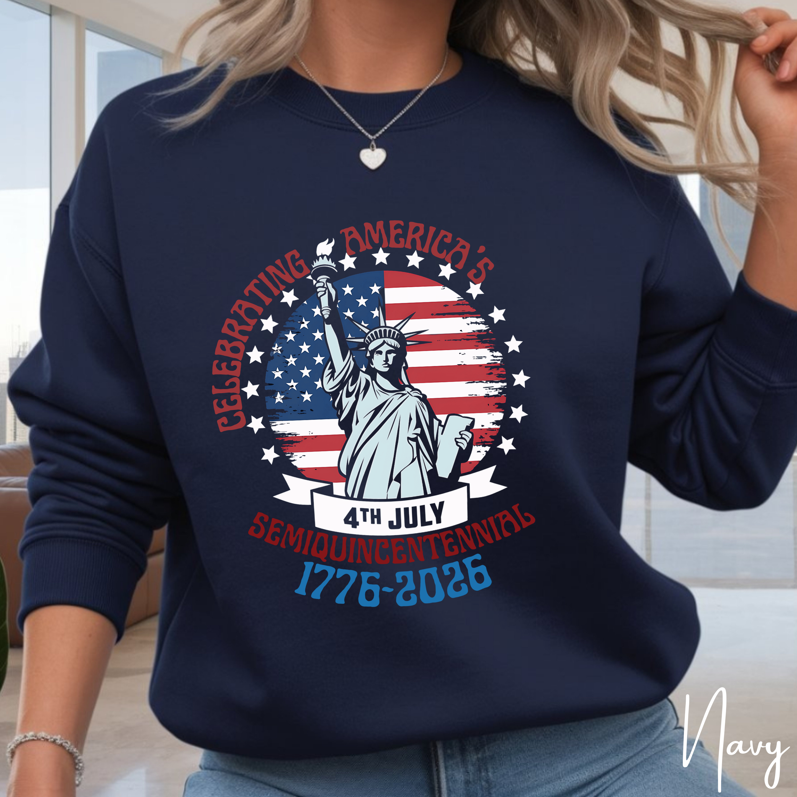 🇺🇸 Celebrating America’s Semiquincentennial Sweatshirt | Statue of Liberty Gildan 18000 | 1776–2026 Patriotic Crewneck