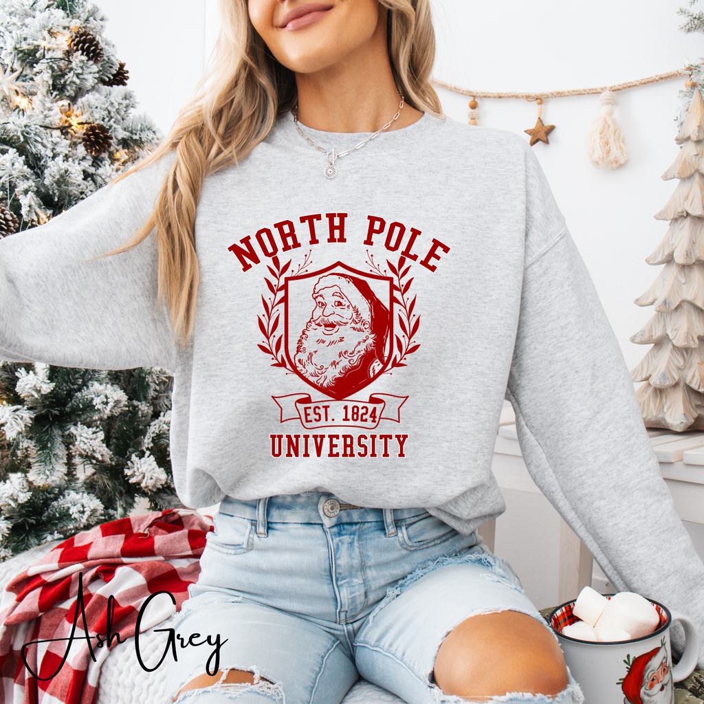 North Pole University Vintage Santa Christmas Sweatshirt Gildan 18000