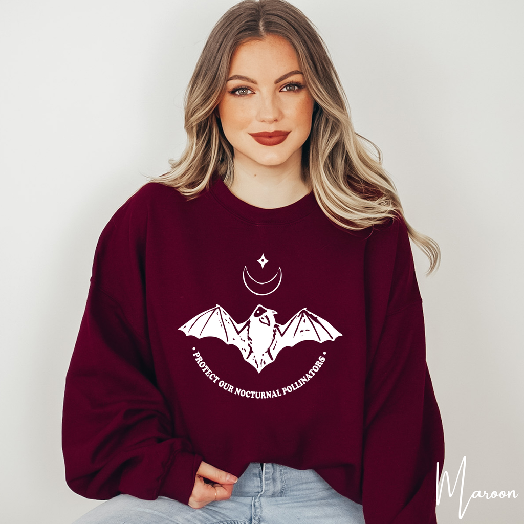 Protect Our Nocturnal Pollinators Sweatshirt 🌙🦇 | Bat &amp; Moon Eco Design | Nature Lover Gildan 18000 Sweatshirt