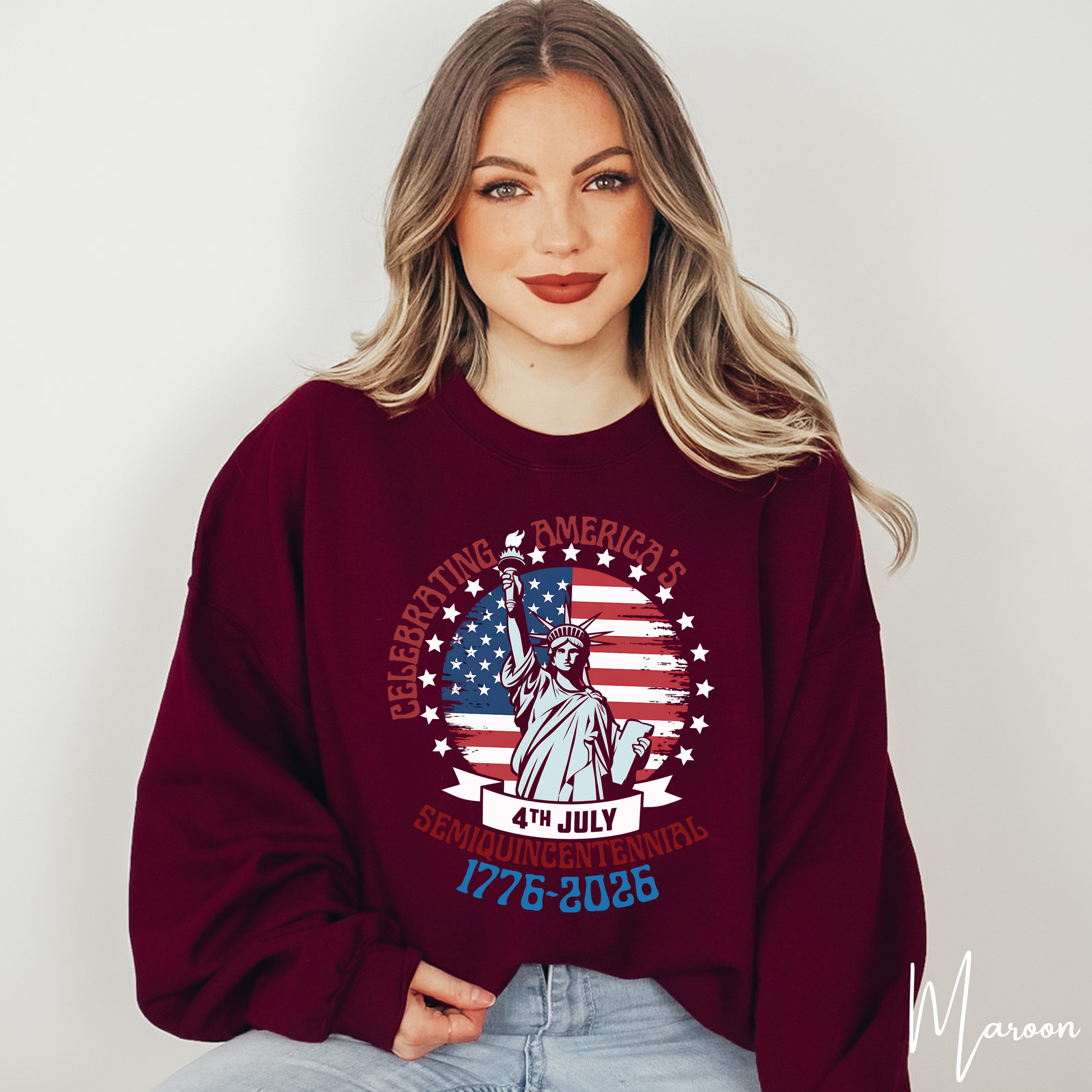🇺🇸 Celebrating America’s Semiquincentennial Sweatshirt | Statue of Liberty Gildan 18000 | 1776–2026 Patriotic Crewneck
