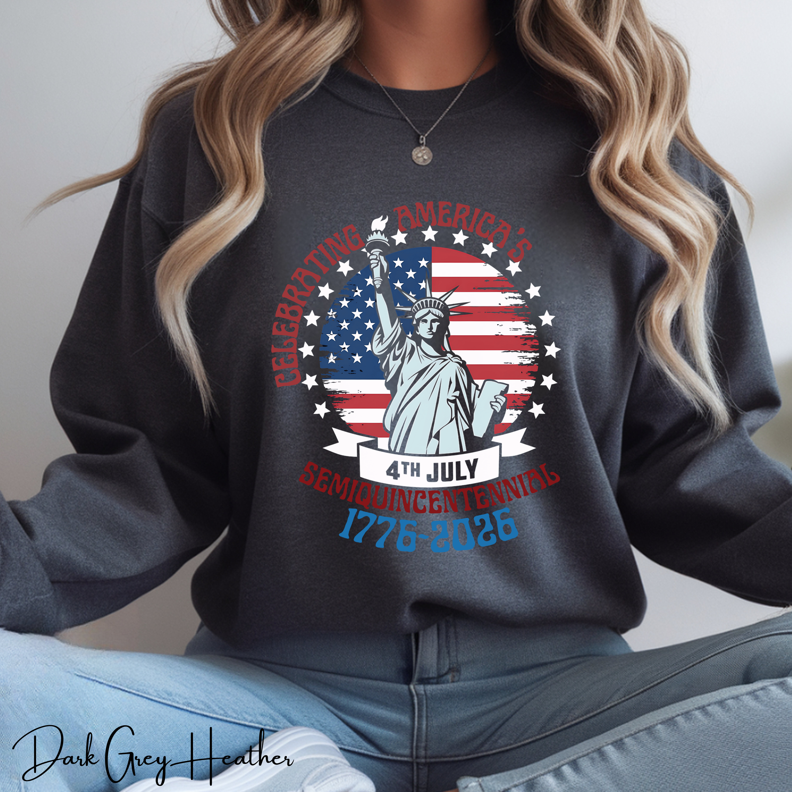 🇺🇸 Celebrating America’s Semiquincentennial Sweatshirt | Statue of Liberty Gildan 18000 | 1776–2026 Patriotic Crewneck