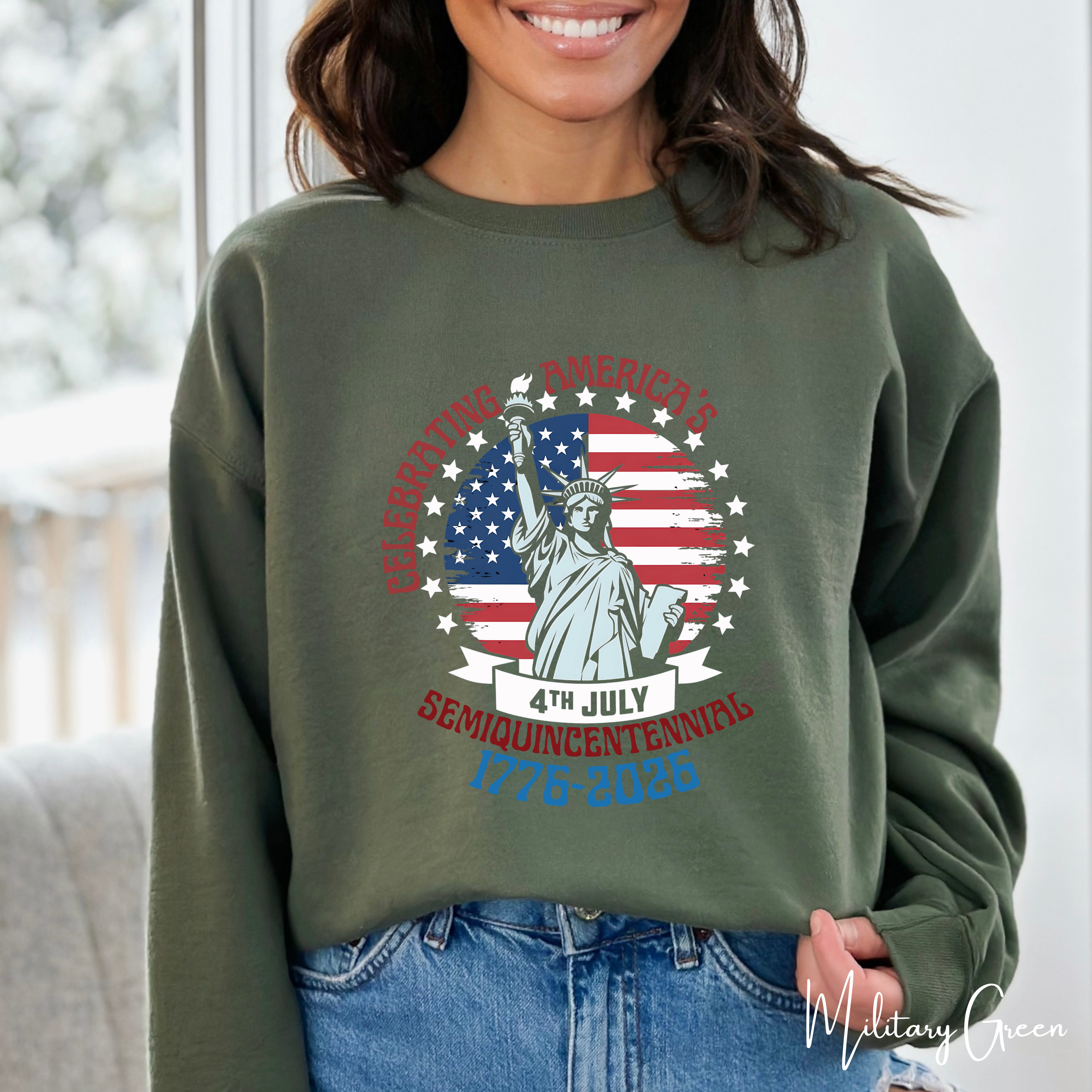🇺🇸 Celebrating America’s Semiquincentennial Sweatshirt | Statue of Liberty Gildan 18000 | 1776–2026 Patriotic Crewneck