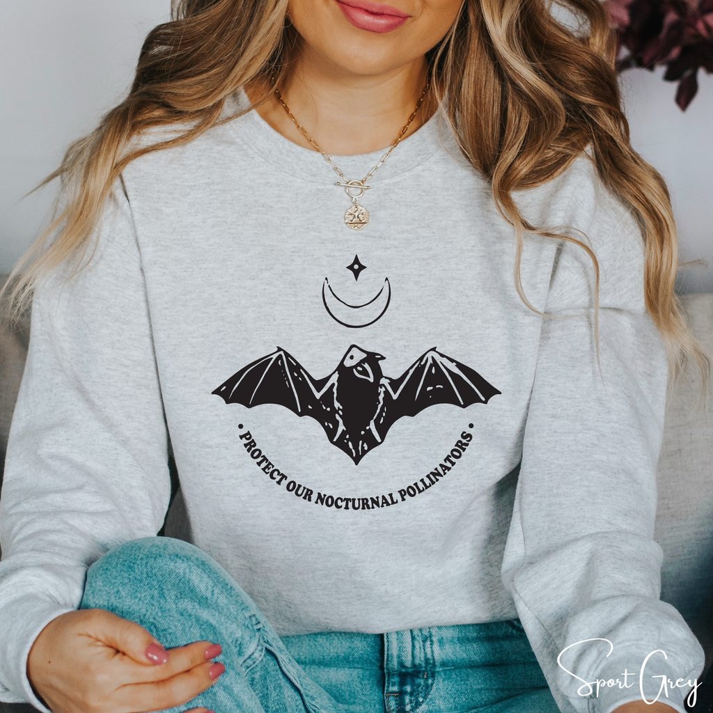 Protect Our Nocturnal Pollinators Sweatshirt 🌙🦇 | Bat &amp; Moon Eco Design | Nature Lover Gildan 18000 Sweatshirt