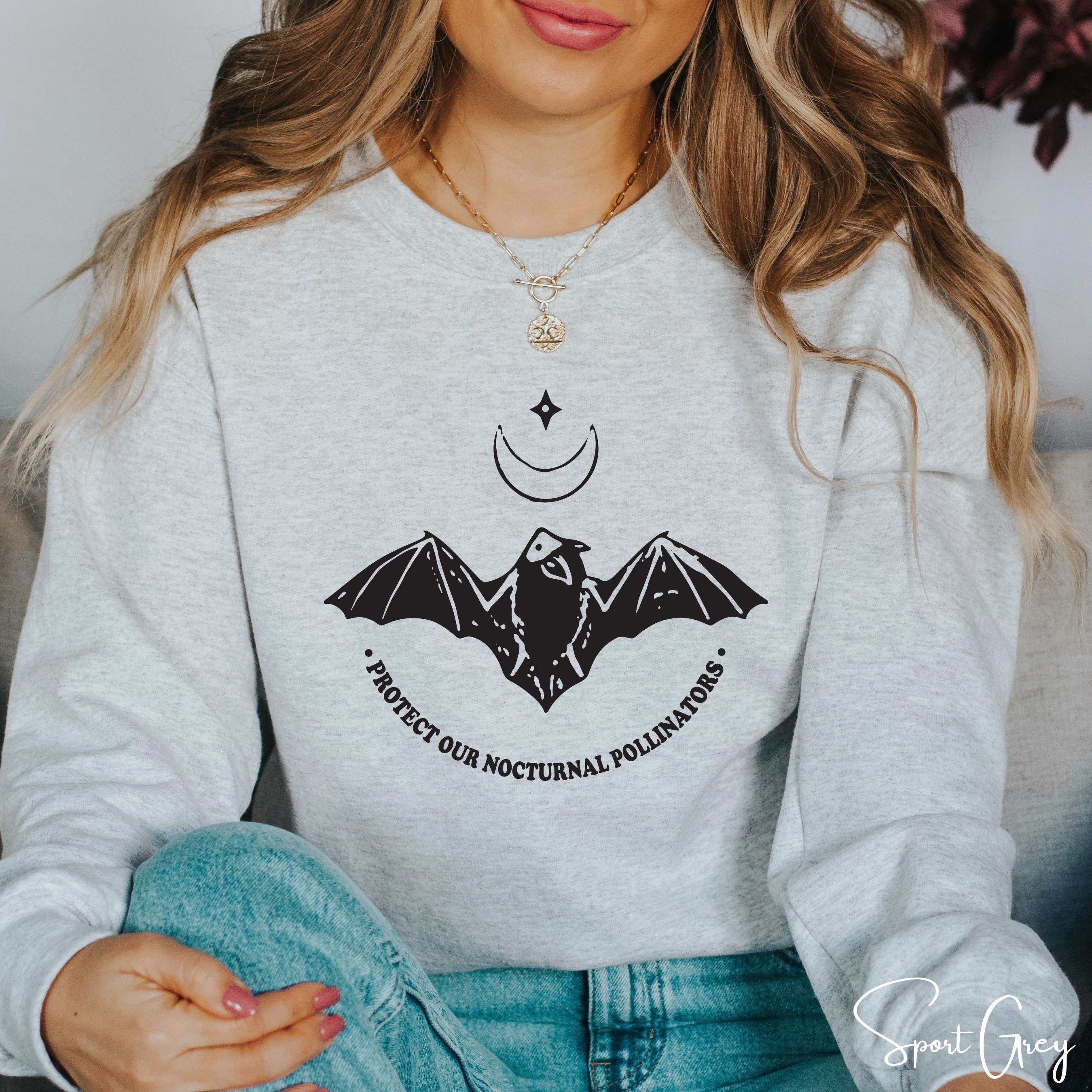 Protect Our Nocturnal Pollinators Sweatshirt 🌙🦇 | Bat &amp; Moon Eco Design | Nature Lover Gildan 18000 Sweatshirt