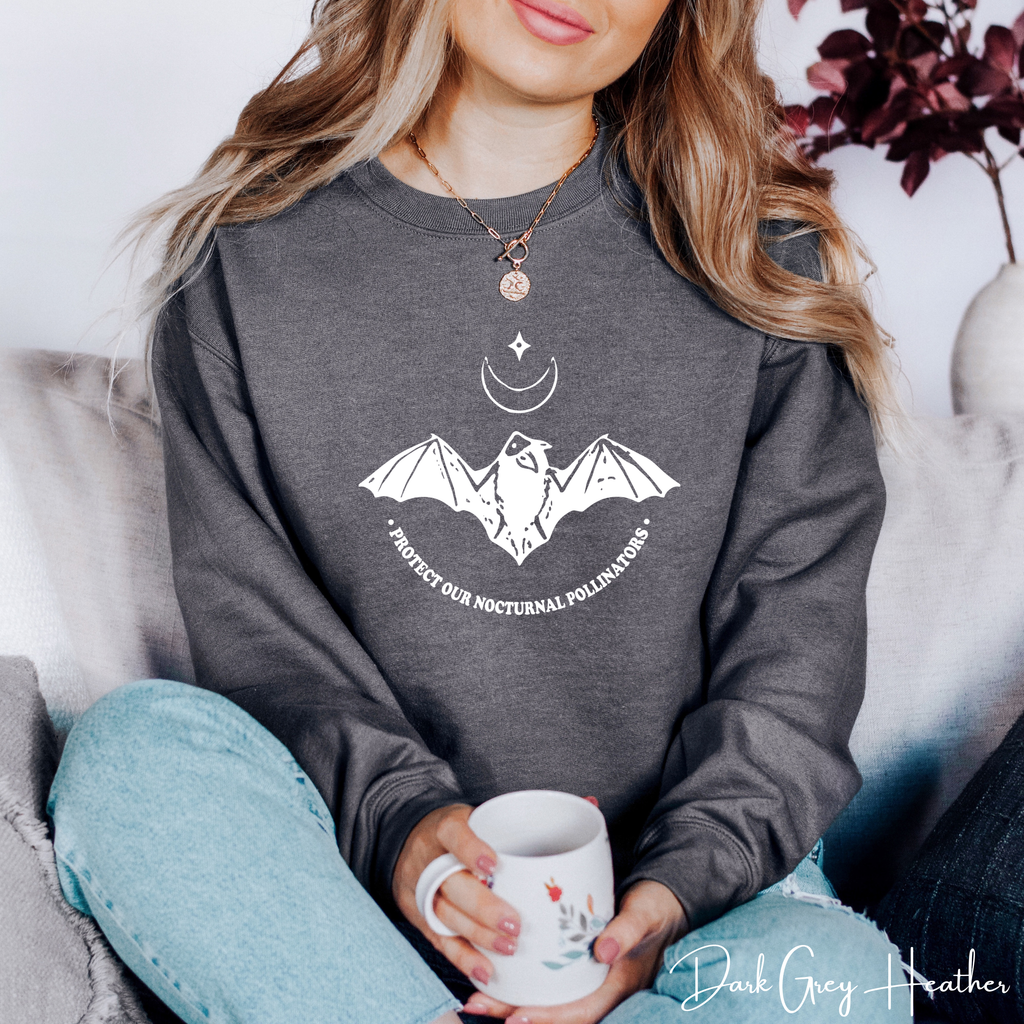 Protect Our Nocturnal Pollinators Sweatshirt 🌙🦇 | Bat &amp; Moon Eco Design | Nature Lover Gildan 18000 Sweatshirt