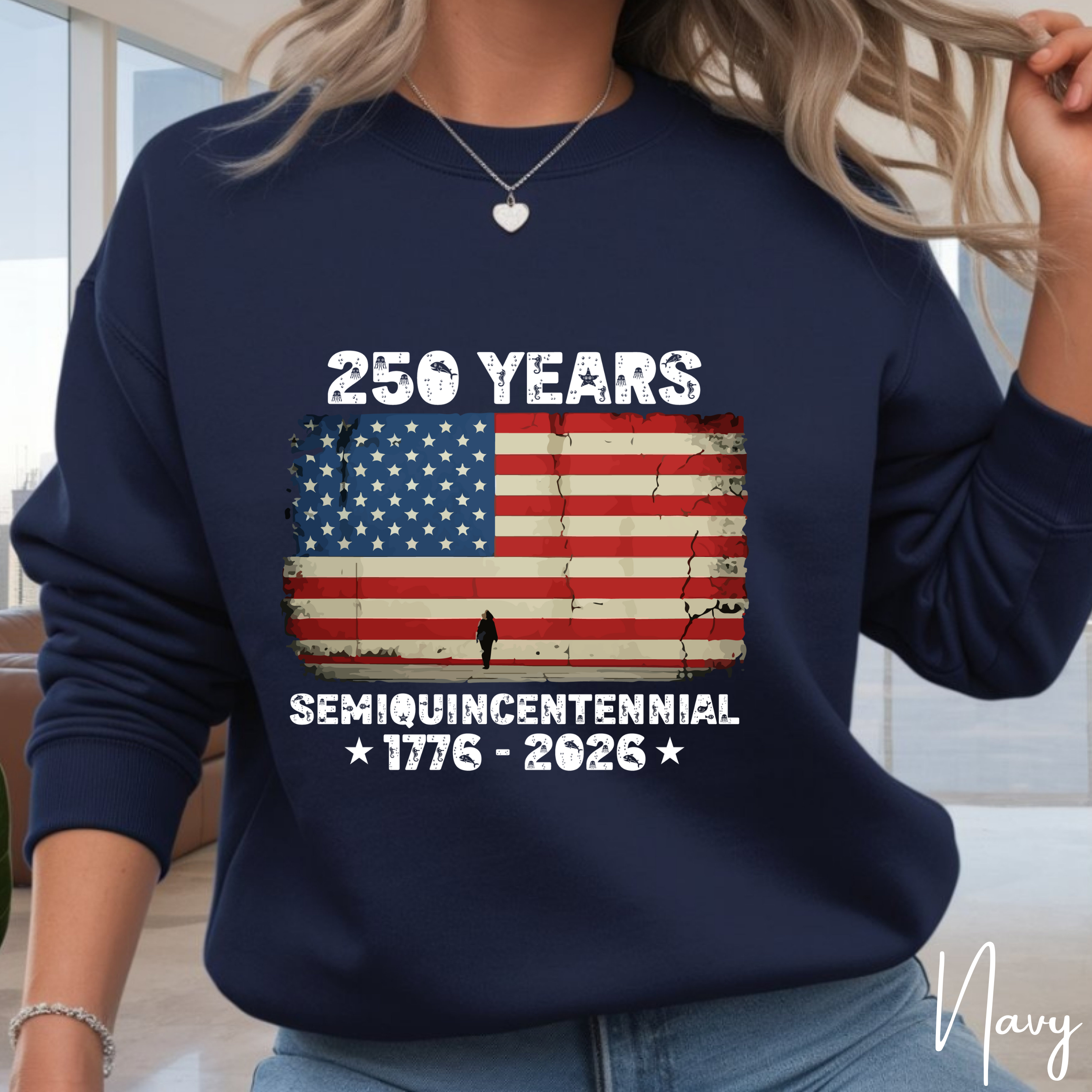 🇺🇸 250 Years Semiquincentennial USA Sweatshirt | Distressed American Flag 1776–2026 | Patriotic Gildan 18000 Crewneck