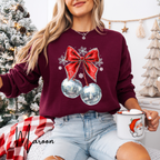 🍒✨ Disco Cherry Coquette Bow Sweatshirt – Retro Glitter Aesthetic Cozy Trendy Pullover 🎀🪩 Gildan 18000 Sweatshirt
