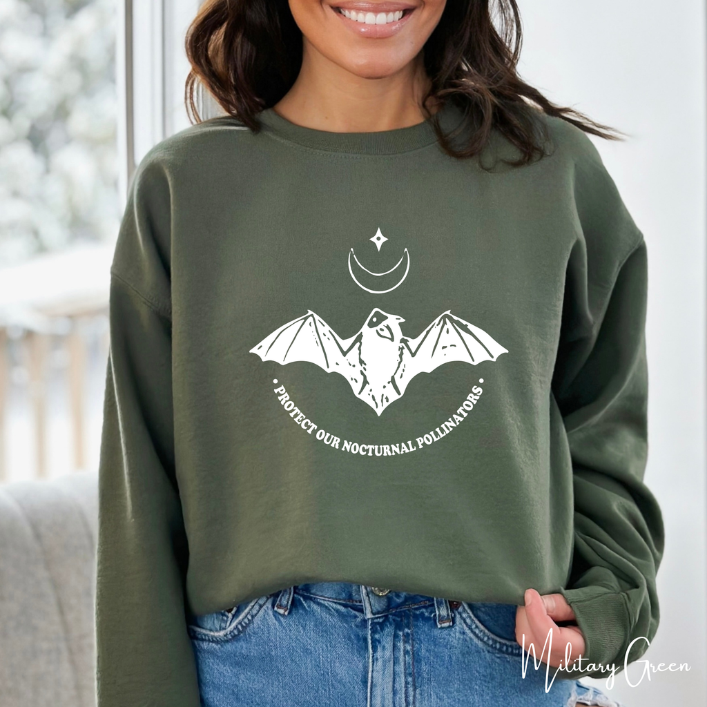 Protect Our Nocturnal Pollinators Sweatshirt 🌙🦇 | Bat &amp; Moon Eco Design | Nature Lover Gildan 18000 Sweatshirt