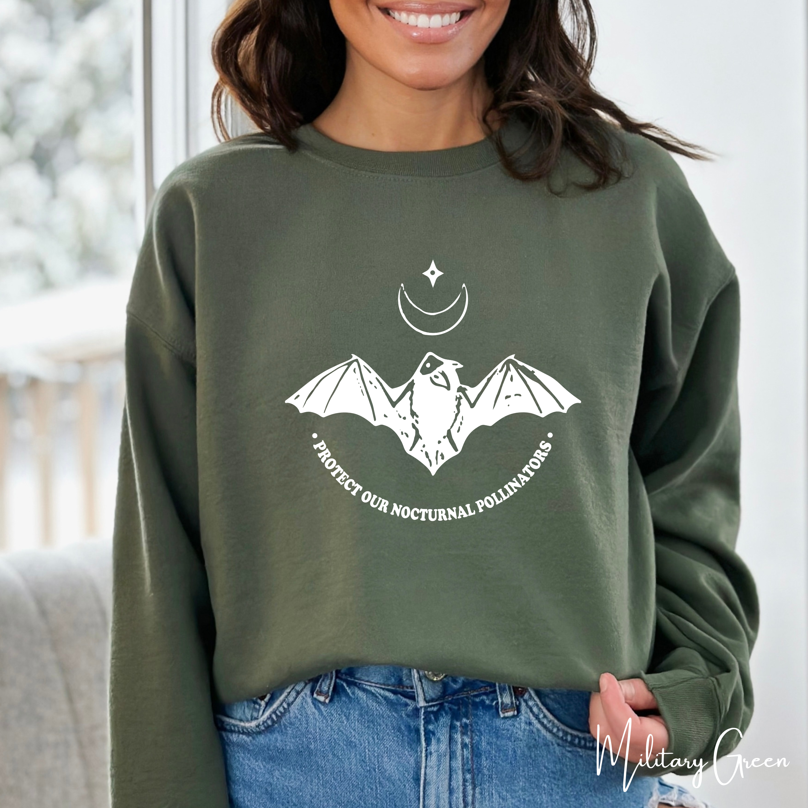 Protect Our Nocturnal Pollinators Sweatshirt 🌙🦇 | Bat &amp; Moon Eco Design | Nature Lover Gildan 18000 Sweatshirt