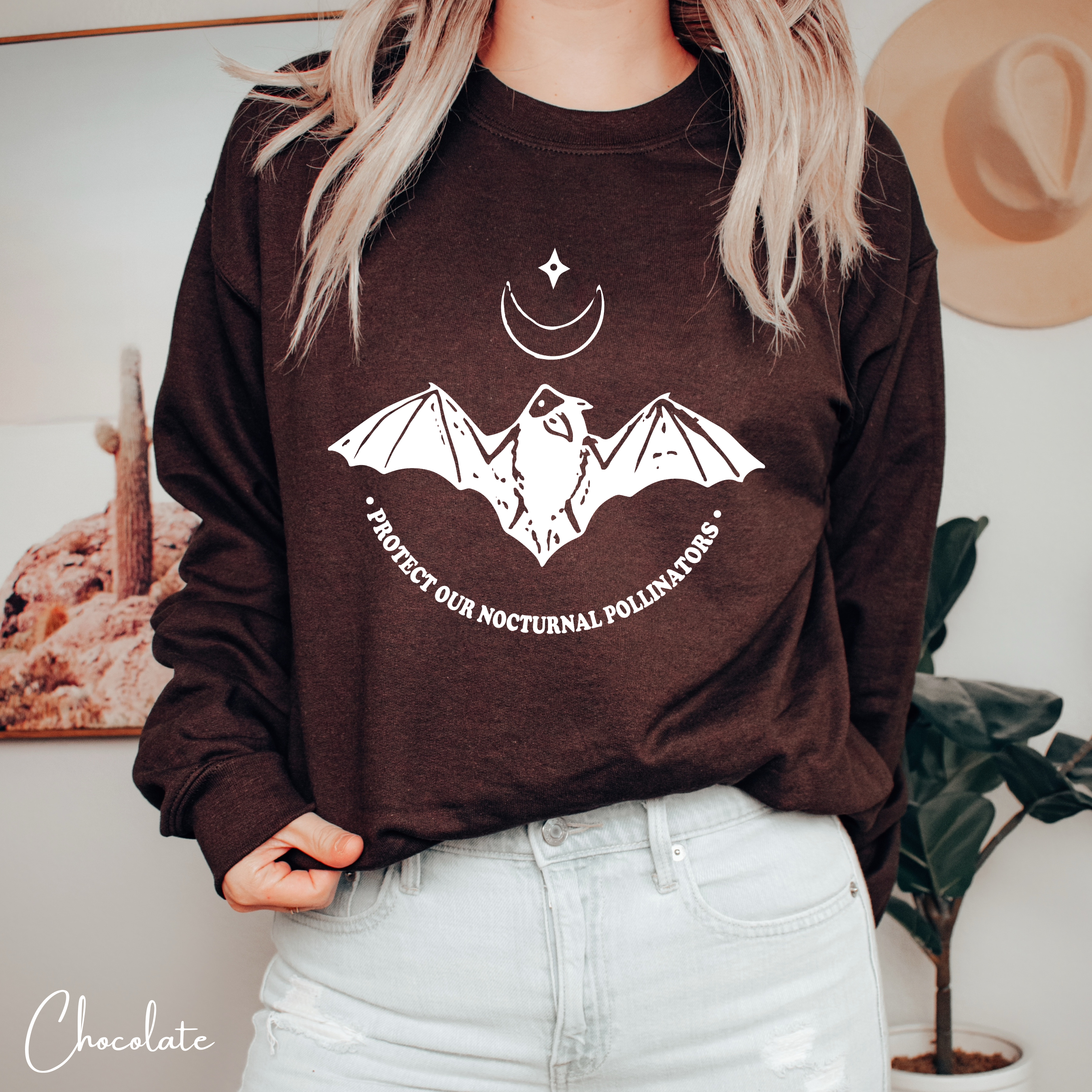 Protect Our Nocturnal Pollinators Sweatshirt 🌙🦇 | Bat &amp; Moon Eco Design | Nature Lover Gildan 18000 Sweatshirt