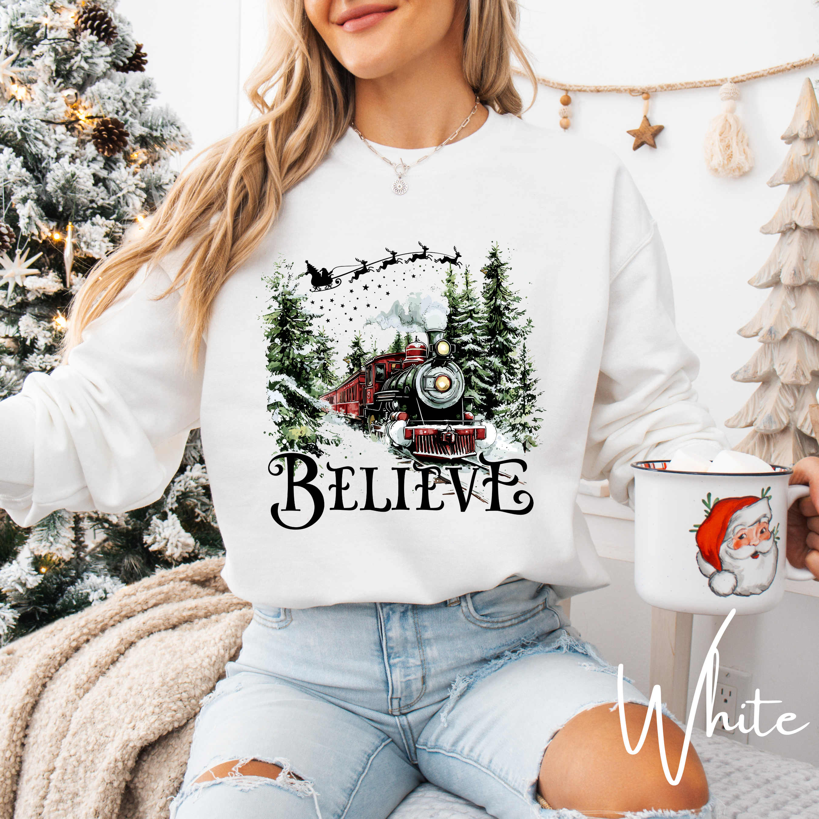 🎄✨ Believe Christmas Train Sweatshirt – Cozy Winter Holiday Crewneck Inspired by Classic Christmas Train Magic 🚂❄️