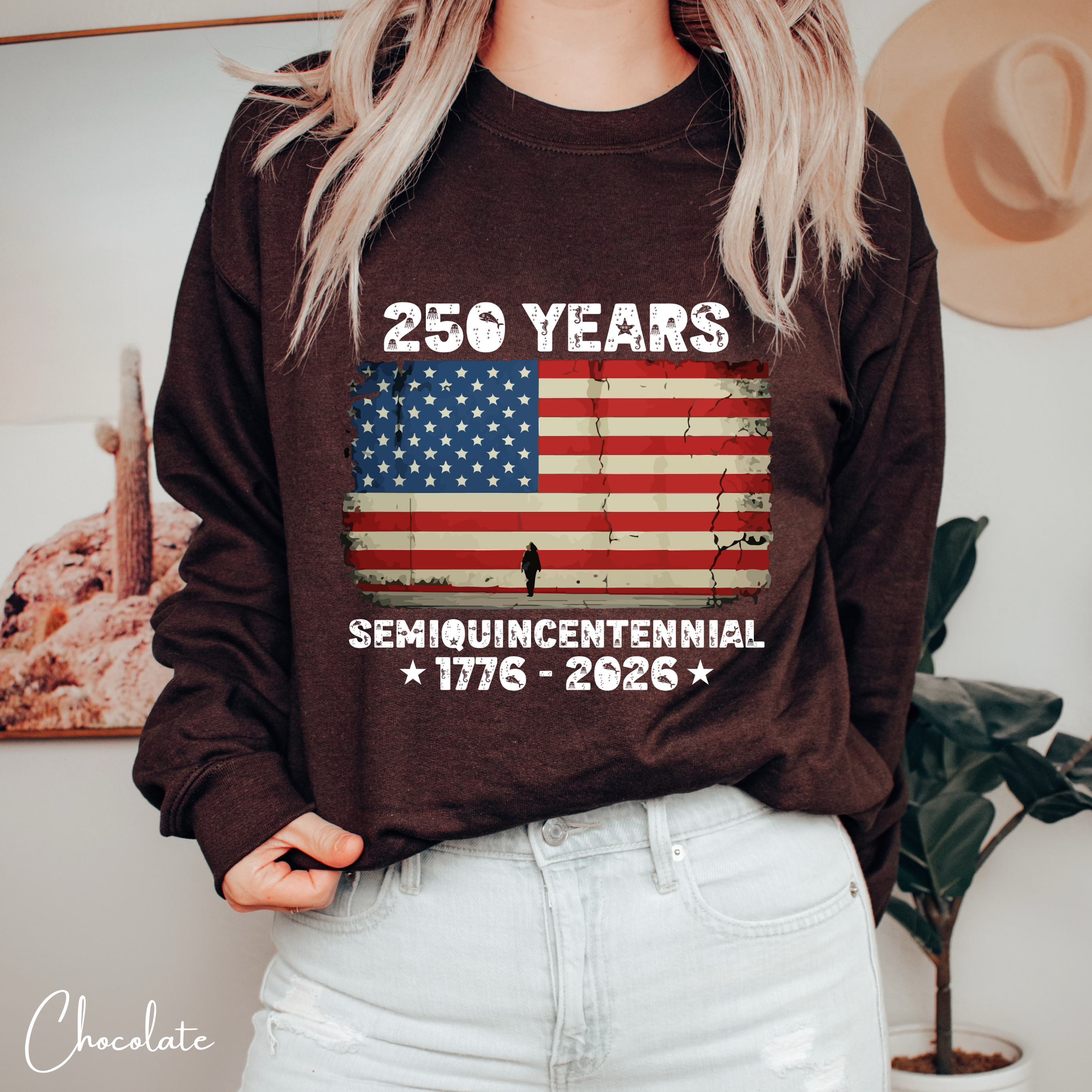 🇺🇸 250 Years Semiquincentennial USA Sweatshirt | Distressed American Flag 1776–2026 | Patriotic Gildan 18000 Crewneck