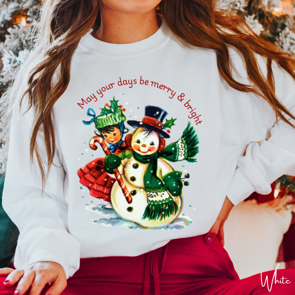 May Your Days Be Merry and Bright Sweatshirt | Vintage Snowman Christmas Gildan 18000 Sweatshirt
