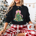 Pastel Watercolor Christmas Tree Sweatshirt 🎄 | Coquette Bow Holiday Crewneck for Women