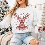 🦌🎄 Preppy Christmas Deer Sweatshirt – Gildan 18000 • Festive Turtleneck Sweater Deer with Glasses Holiday Crewneck