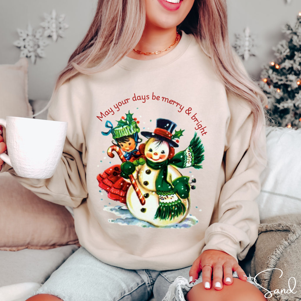 May Your Days Be Merry and Bright Sweatshirt | Vintage Snowman Christmas Gildan 18000 Sweatshirt