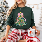 Pastel Watercolor Christmas Tree Sweatshirt 🎄 | Coquette Bow Holiday Crewneck for Women