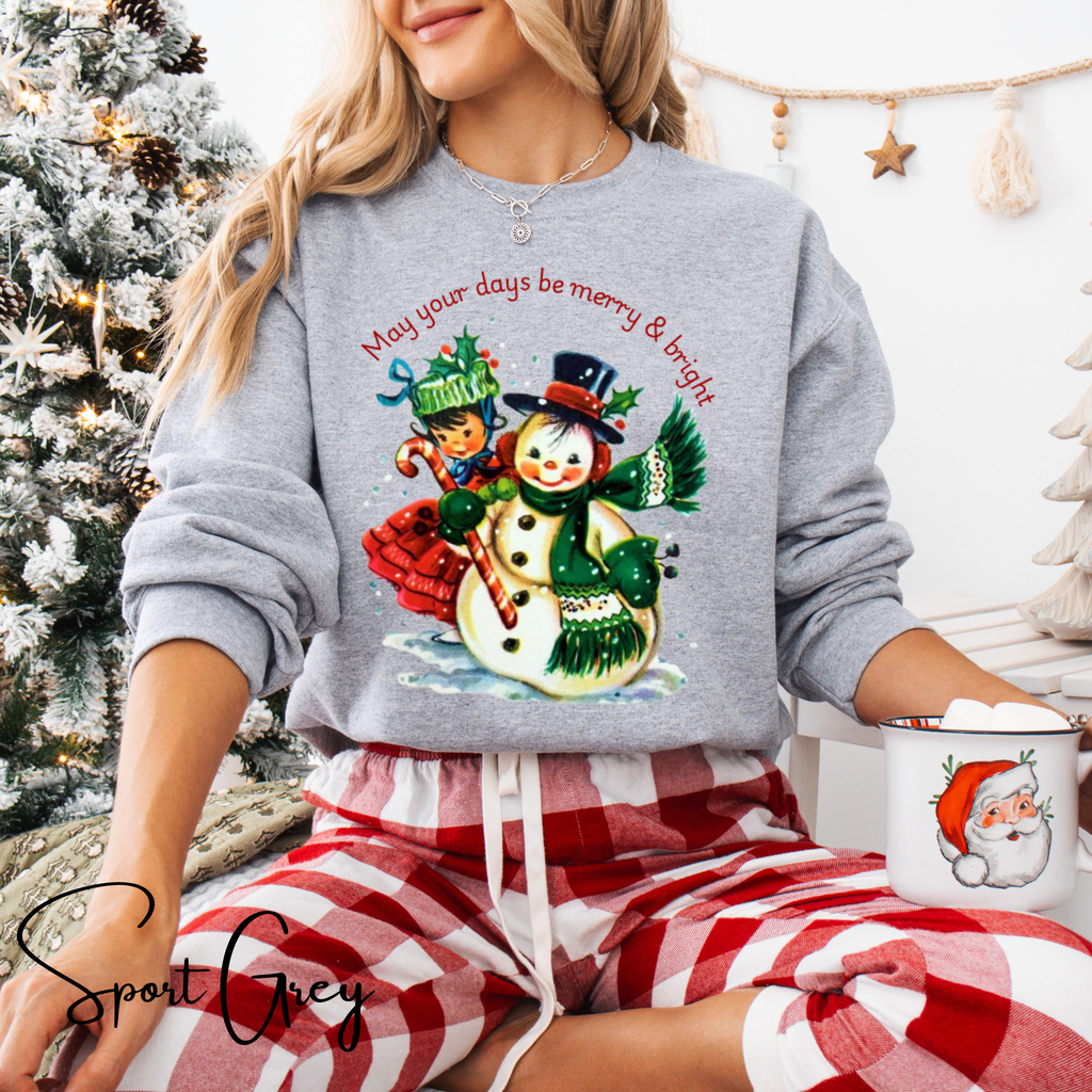 May Your Days Be Merry and Bright Sweatshirt | Vintage Snowman Christmas Gildan 18000 Sweatshirt