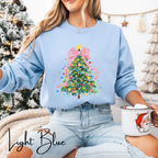 Pastel Watercolor Christmas Tree Sweatshirt 🎄 | Coquette Bow Holiday Crewneck for Women