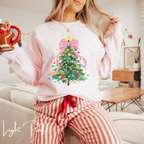 Pastel Watercolor Christmas Tree Sweatshirt 🎄 | Coquette Bow Holiday Crewneck for Women