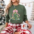 Pastel Watercolor Christmas Tree Sweatshirt 🎄 | Coquette Bow Holiday Crewneck for Women