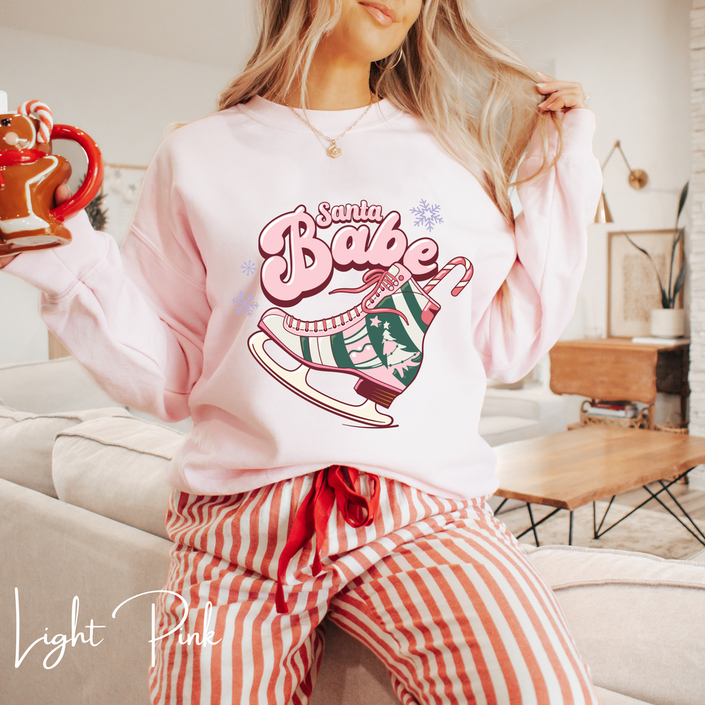 Santa Babe Retro Rollerskate Christmas T-Shirt | Vintage Holiday Graphic Gildan 18000 Sweatshirt