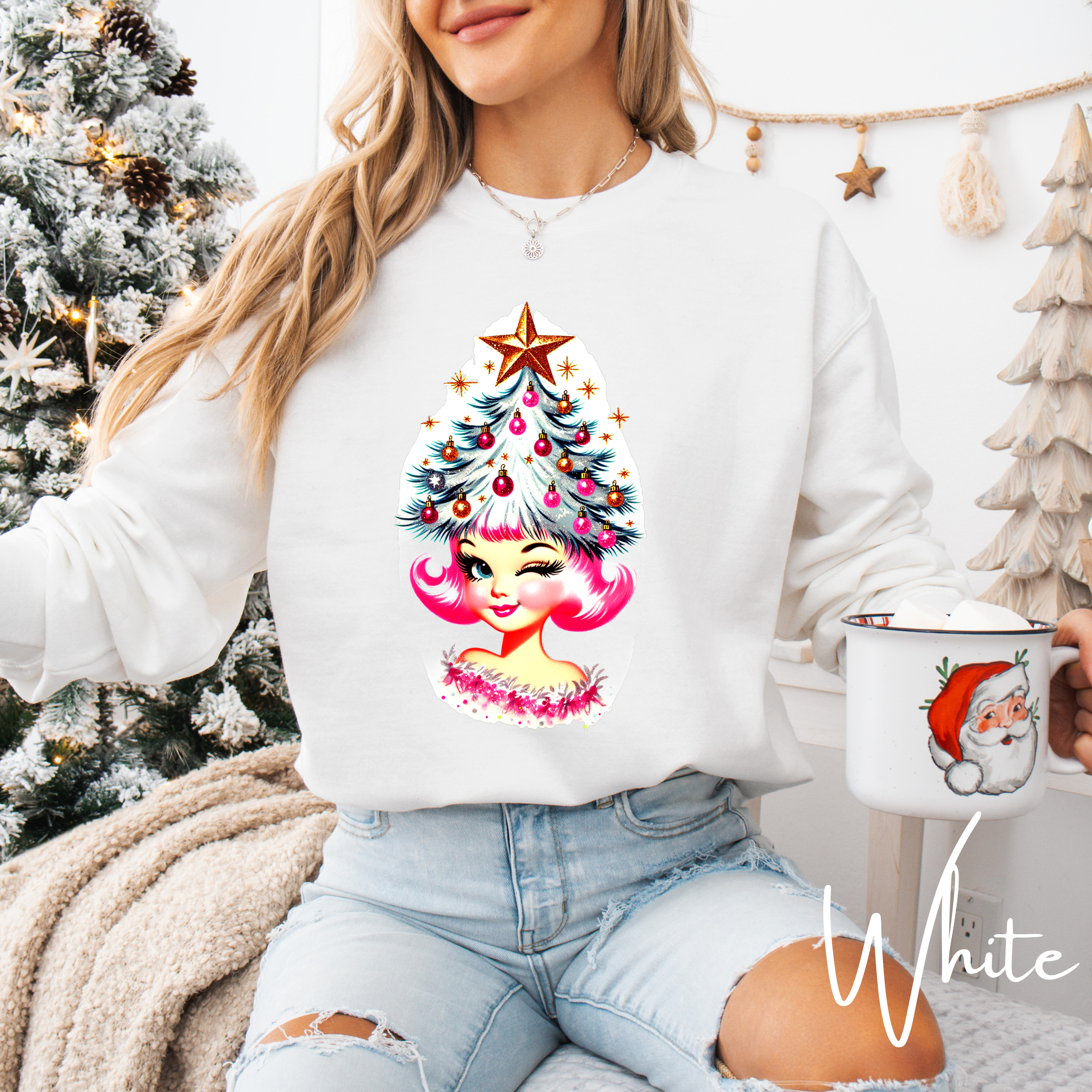 🎄💋 Christmas Tree Cutie Gildan 18000 Sweatshirt – Retro Pinup Holiday Crewneck • 50s Vintage Christmas Aesthetic