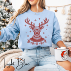 🦌🎄 Preppy Christmas Deer Sweatshirt – Gildan 18000 • Festive Turtleneck Sweater Deer with Glasses Holiday Crewneck