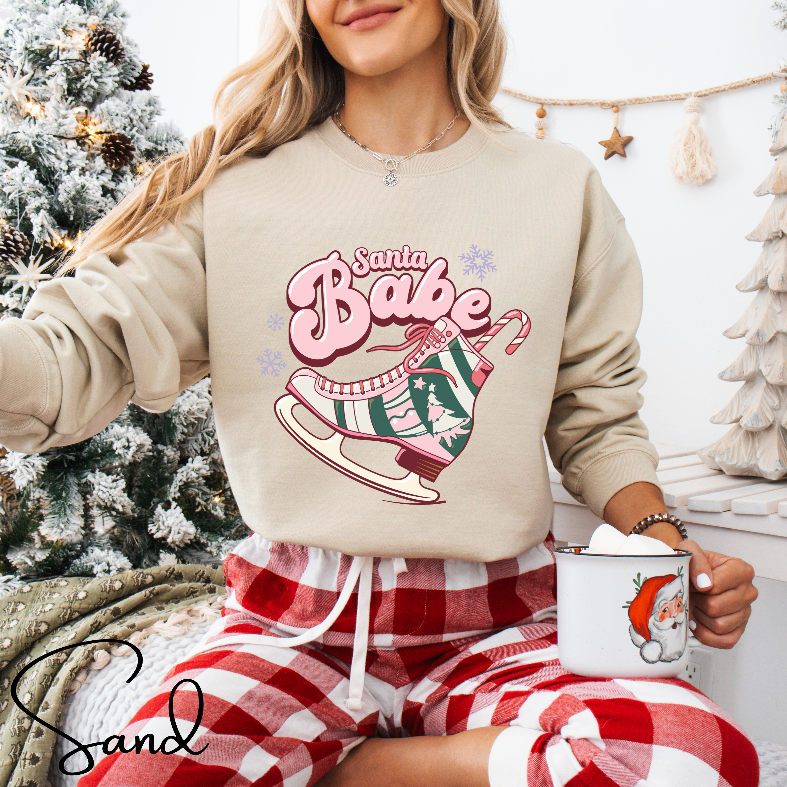 Santa Babe Retro Rollerskate Christmas T-Shirt | Vintage Holiday Graphic Gildan 18000 Sweatshirt