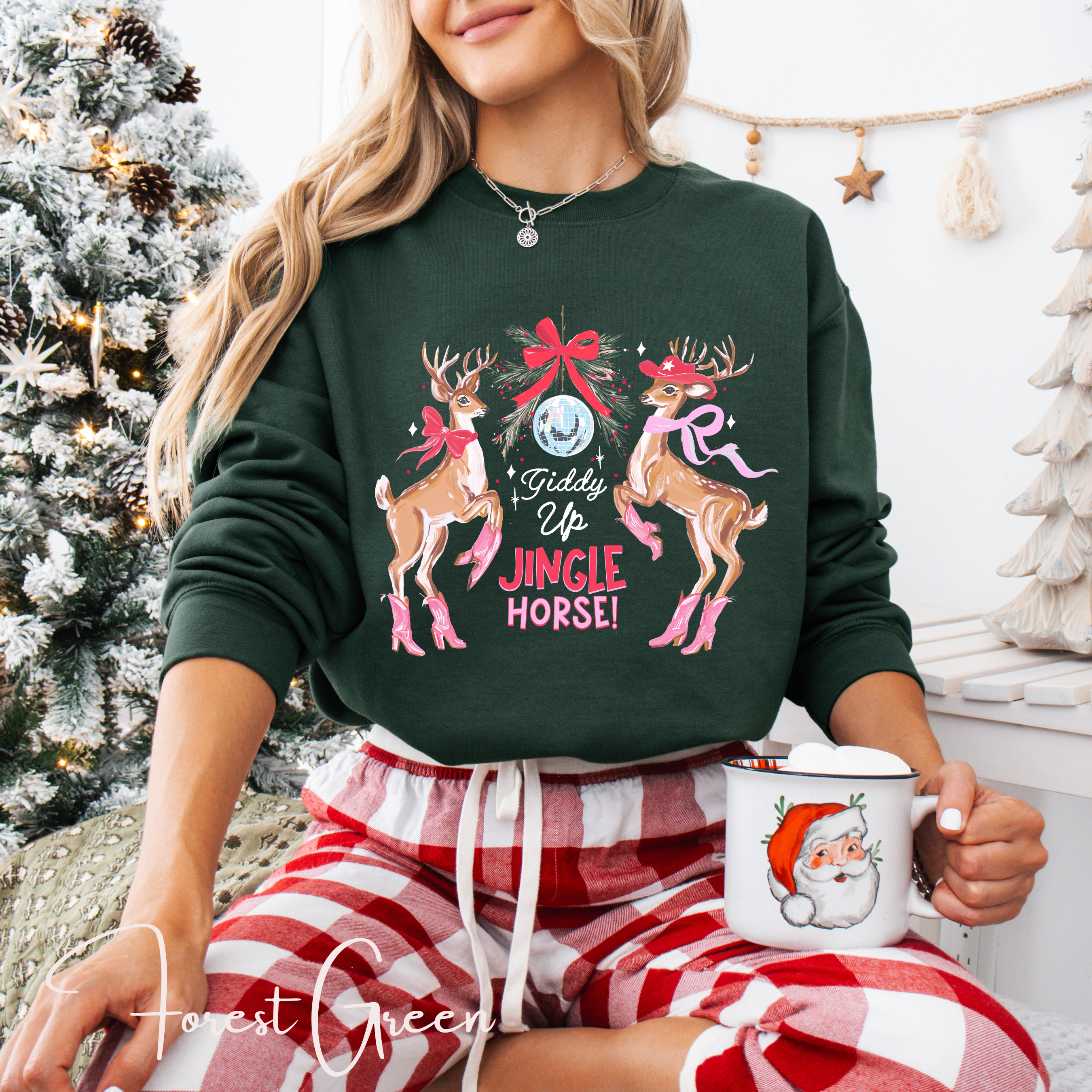 🎄🤠 Giddy Up Jingle Horse | Reindeer Disco Ball Christmas Gildan 18000 Sweatshirt