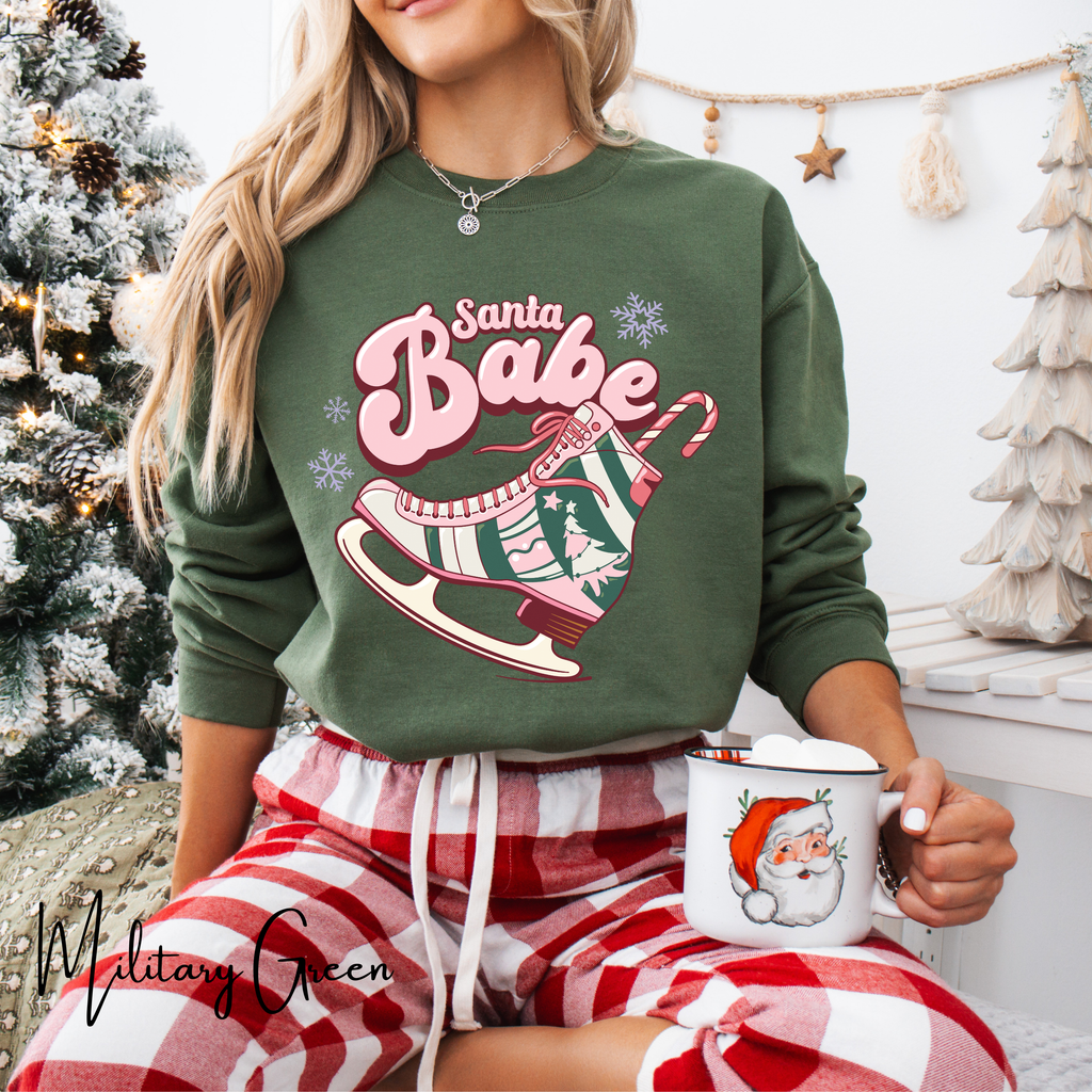 Santa Babe Retro Rollerskate Christmas T-Shirt | Vintage Holiday Graphic Gildan 18000 Sweatshirt