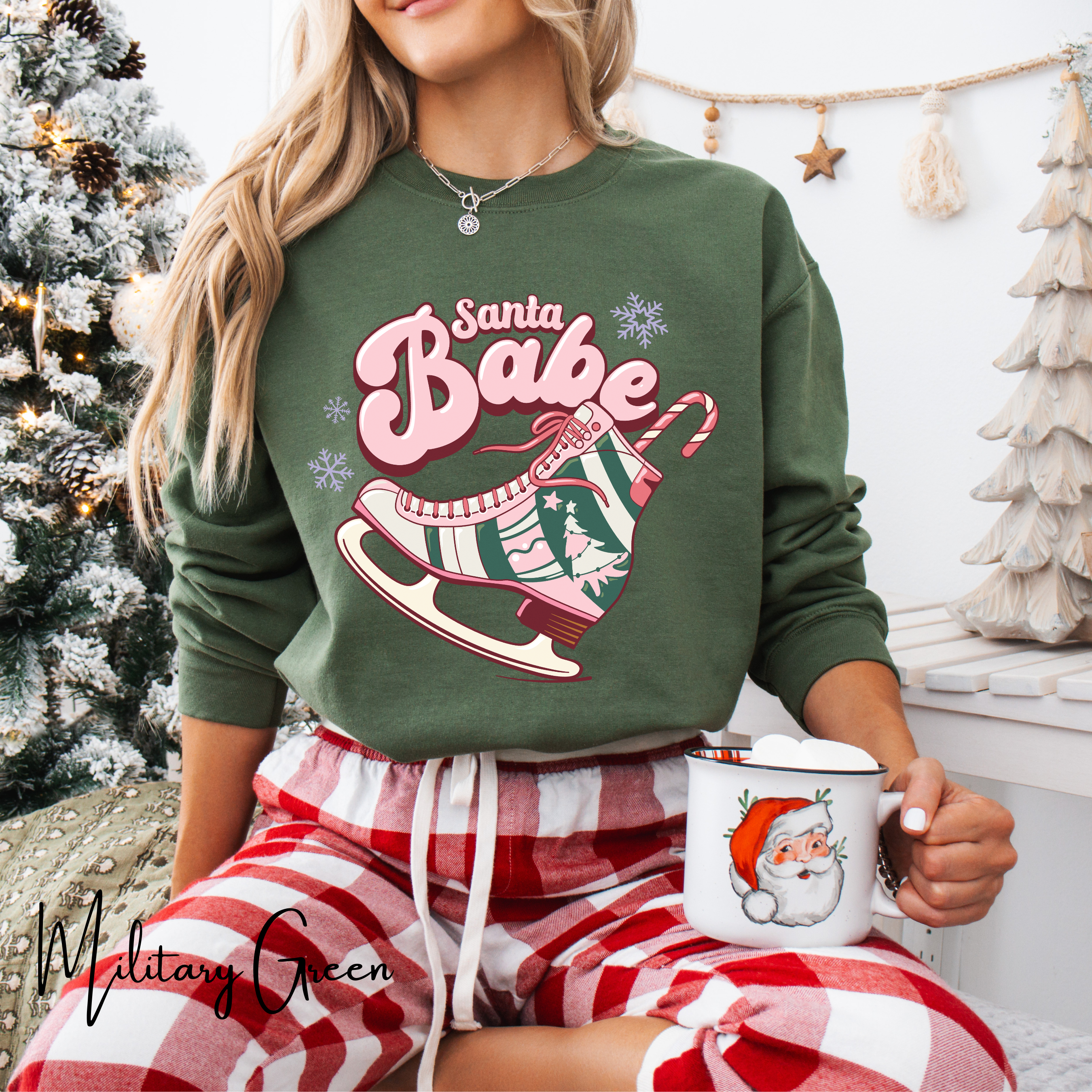 Santa Babe Retro Rollerskate Christmas T-Shirt | Vintage Holiday Graphic Gildan 18000 Sweatshirt