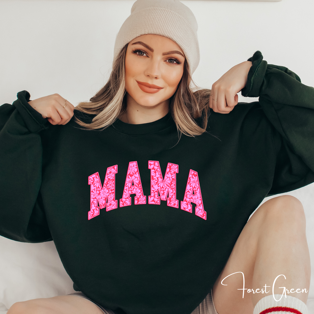 ✨ MAMA Floral Sweatshirt – Gildan 18000 | Cozy Pink Flower Mama Gildan 18000 Crewneck 💗🌸
