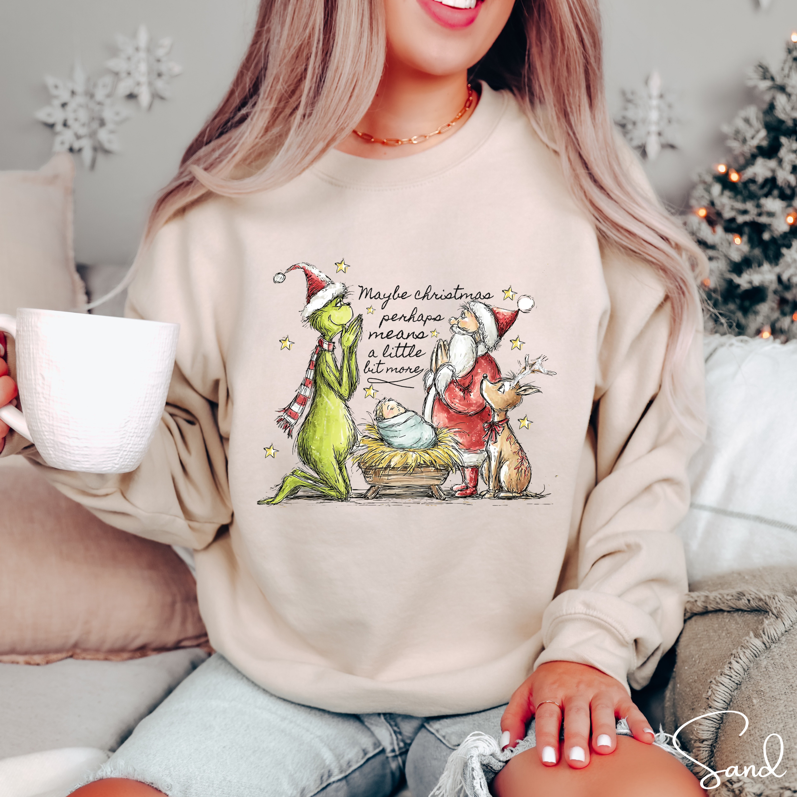 ✨“Maybe Christmas Means a Little Bit More” Sweatshirt – Gildan 18000 | Grinch, Santa & Nativity Holiday Crewneck 🎄💚✨