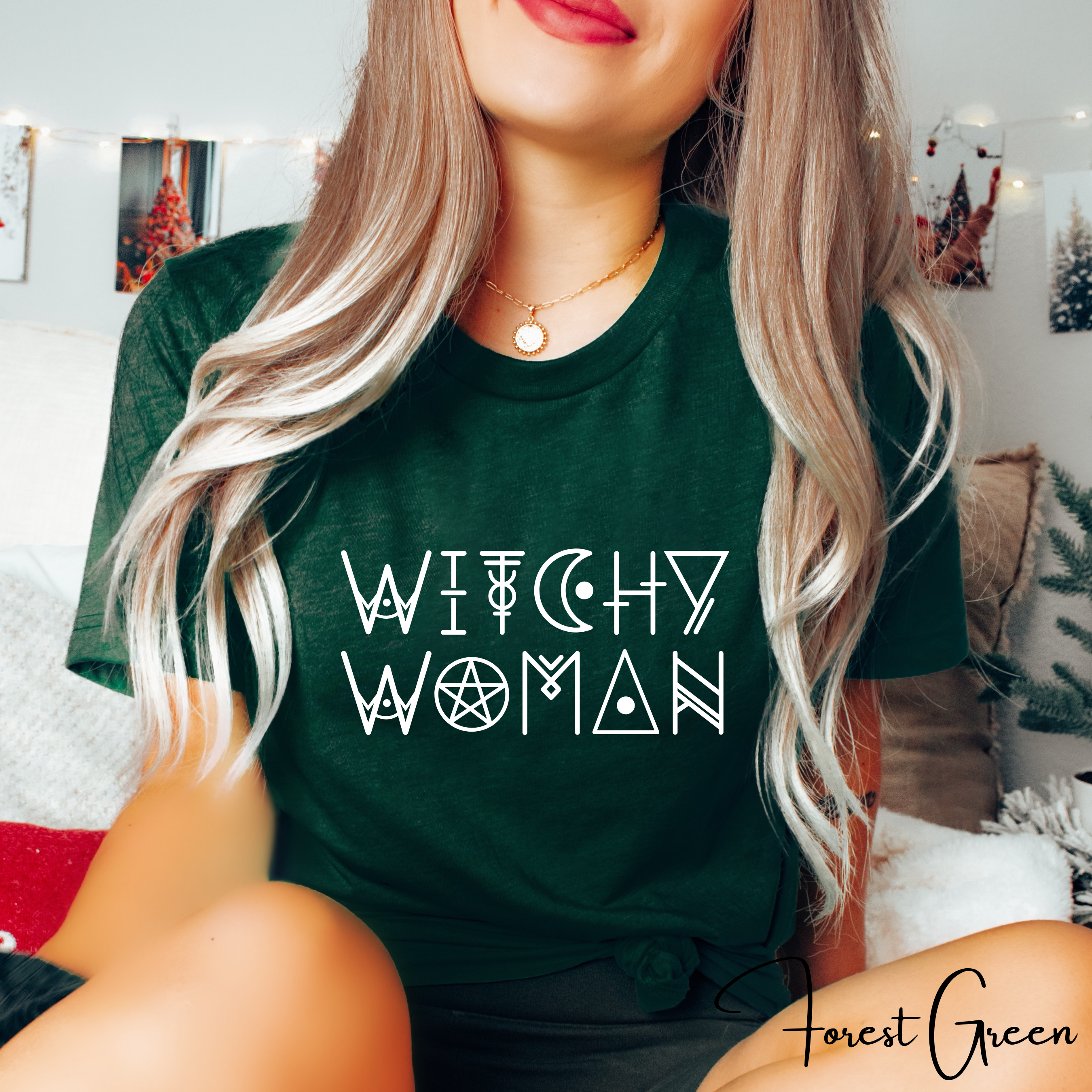 🌙 Witchy Woman – Mystic Wicca-Style Font Graphic Tee ✨ Spellbound Aesthetic Shirt for Free-Spirited Witches Bella Canvas 3001 Tee 🔮🖤